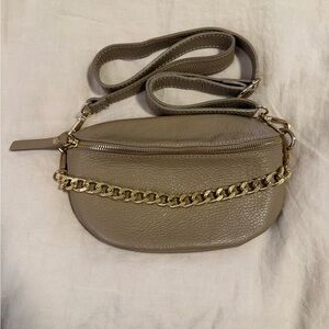Tan Leather Crossbody Bag with Gold Accent Chain